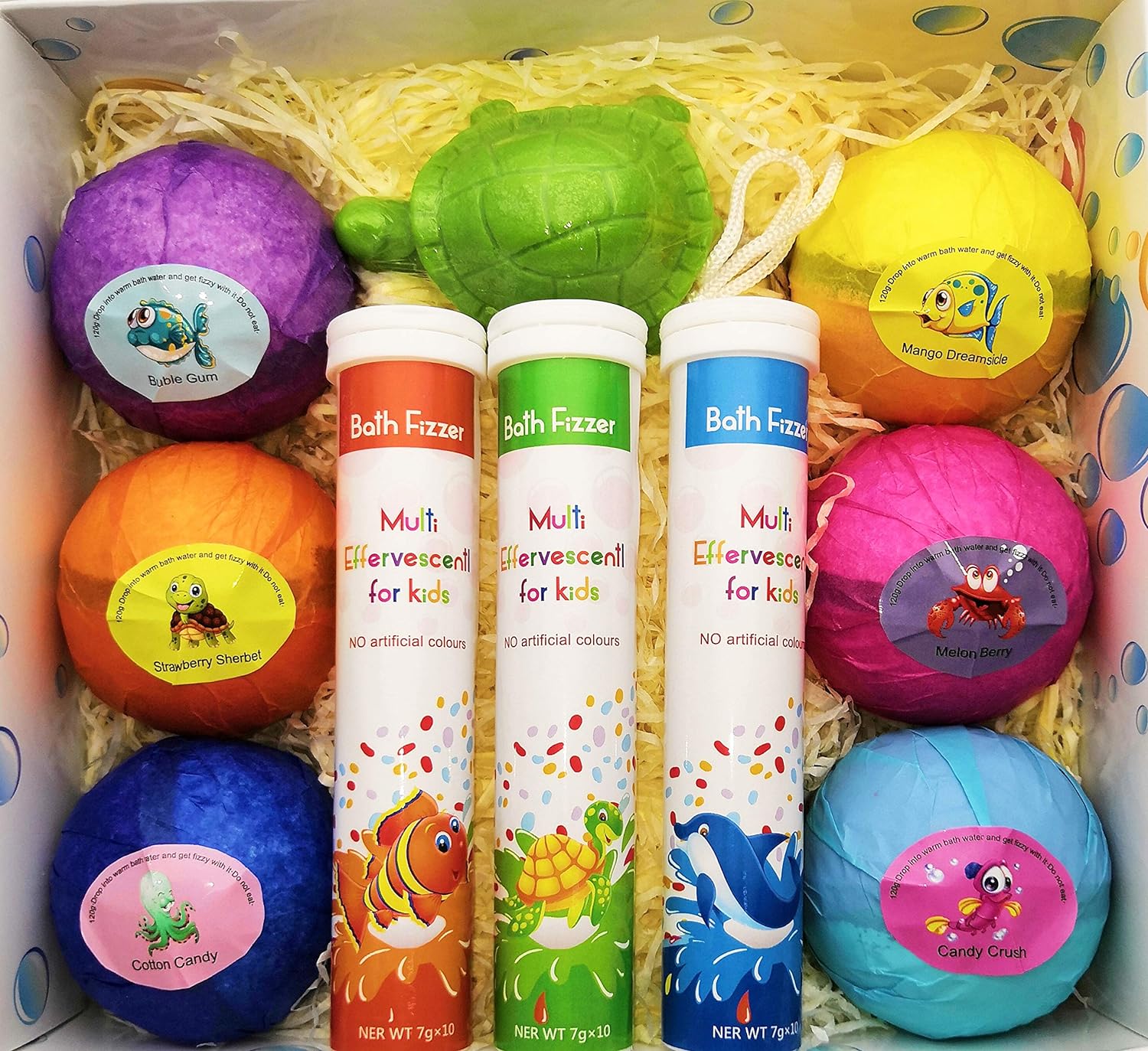 Kids Bath Bombs with a Surprise Toy inside & Fizz Fun Sets Colored XL Bath Bombs, Kid Safe, Gender Neutral