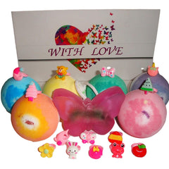 Kids Bath Bombs with a Surprise Toy Inside & Butterfly Soap on the Rope Colored XL Bath Bombs, Safe for Girls with Organic Essential Oils